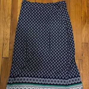 Liz Claiborne Navy Blue Patterned Maxi Skirt
